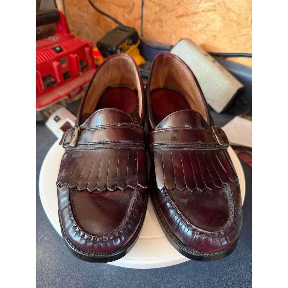 Bass Parker Mens 11M Burgundy Leather Kiltie Buckle Loafers Oxblood Brazil